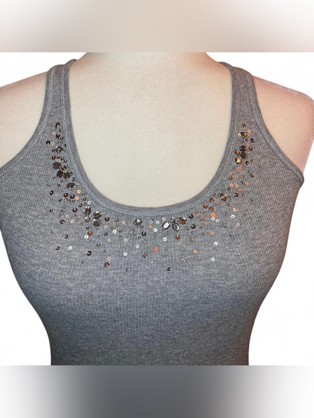 Abercrombie & Fitch Gray Embellished Ribbed Tank